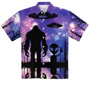 Bigfoot Alien Chest Pocket Short Sleeve Hawaiian Shirt 1