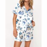 Blue Winter Satin Pajama Set For Women