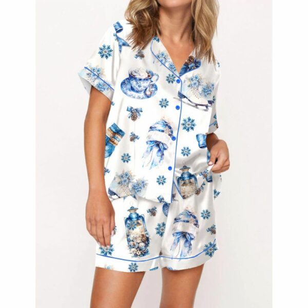 Blue Winter Satin Pajama Set For Women 1