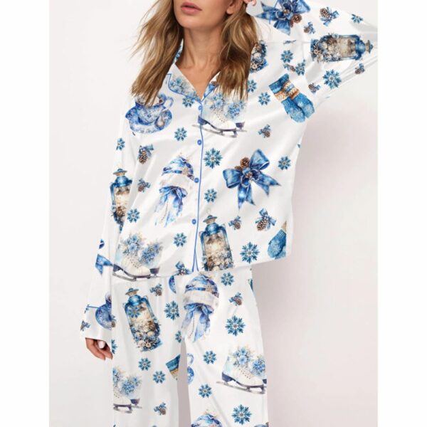 Blue Winter Satin Pajama Set For Women 2