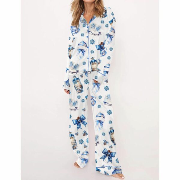 Blue Winter Satin Pajama Set For Women 3