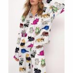 Cat Lovers Satin Pajama Set For Women