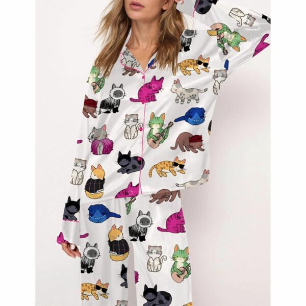 Cat Lovers Satin Pajama Set For Women 1