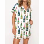 Champagne Bottles Satin Pajama Set For Women