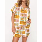 Champagne Tickets Satin Pajama Set For Women