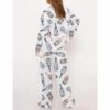 Chinoiserie Champagne Satin Pajama Set For Women 4