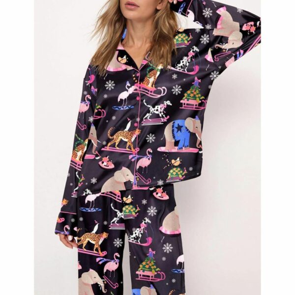 Christmas Animals Satin Pajama Set For Women 2