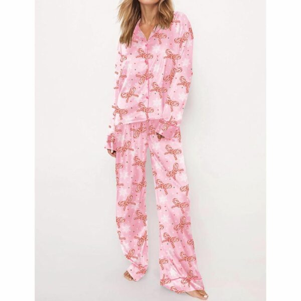 Christmas Bows Satin Pajama Set For Women 2