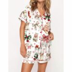 Christmas Coquette Cat Satin Pajama Set For Women