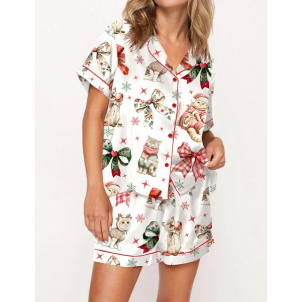 Christmas Coquette Cat Satin Pajama Set For Women 1