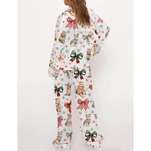 Christmas Coquette Cat Satin Pajama Set For Women 3