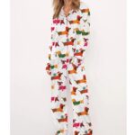 Christmas Festive Dachshund Satin Pajama Set For Women