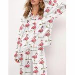 Christmas Flamingo Martini Satin Pajama Set For Women