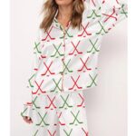 Christmas Ice Hockey Satin Pajama Set For Women