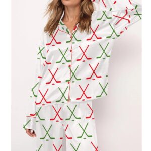 Christmas Ice Hockey Satin Pajama Set For Women 1