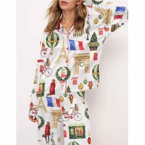 Christmas Paris Satin Pajama Set For Women 1