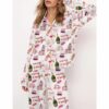 Christmas Pink Champagne Macarons Satin Pajama Set For Women 2