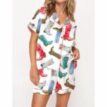 Colorful Cowboy Boots Satin Pajama Set For Women