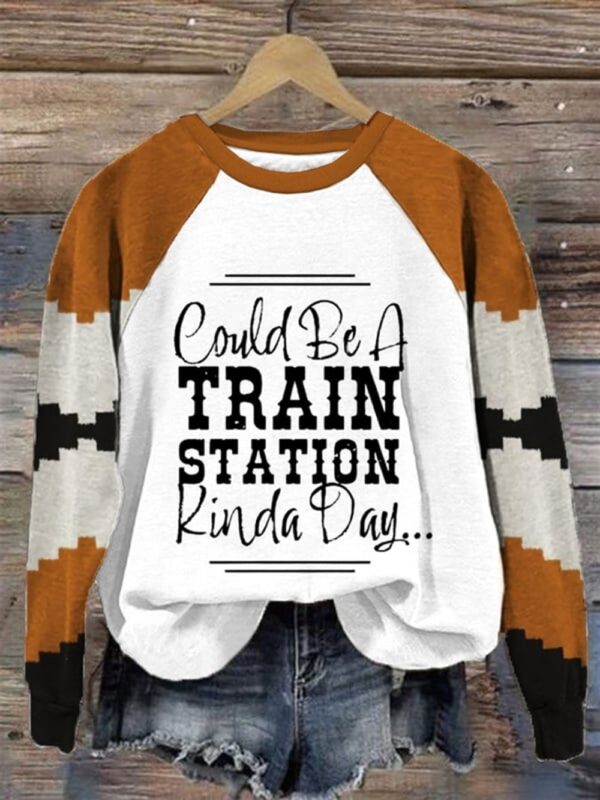 Could Be A Train Station Kinda Day Womens Retro Western Print Casual Sweatshirt