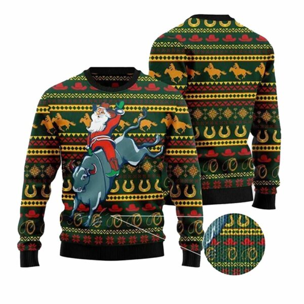 Cowboy Santa Claus Ugly Christmas Sweater 1 1