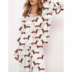 Dachshund And Snowflakes Christmas Satin Pajama Set For Women