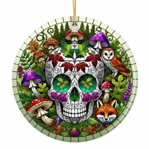 Enchanted Woodland Sugar Skull Ornament