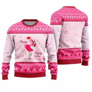 Flamingo Playing Guitar Ugly Christmas Sweater 1 1