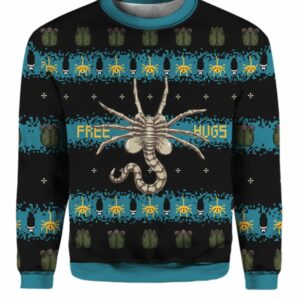 Free Hugs Alien Facehugger Ugly Christmas Sweater 1