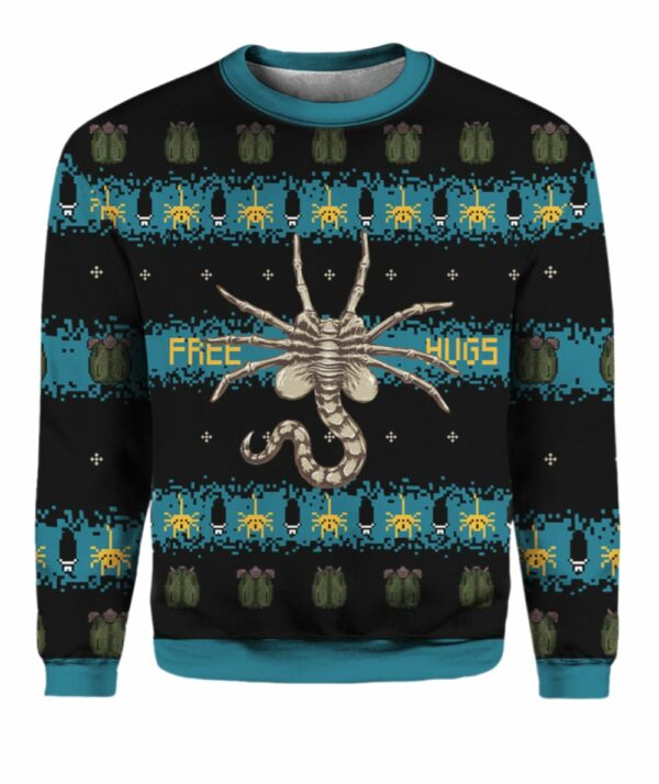 Free Hugs Alien Facehugger Ugly Christmas Sweater 1