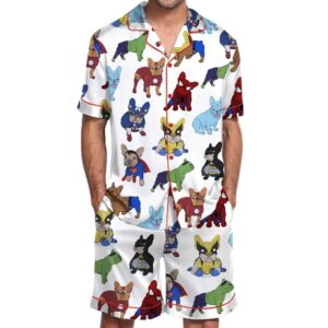 French Bulldog Superhero Mens Satin Pajama Set