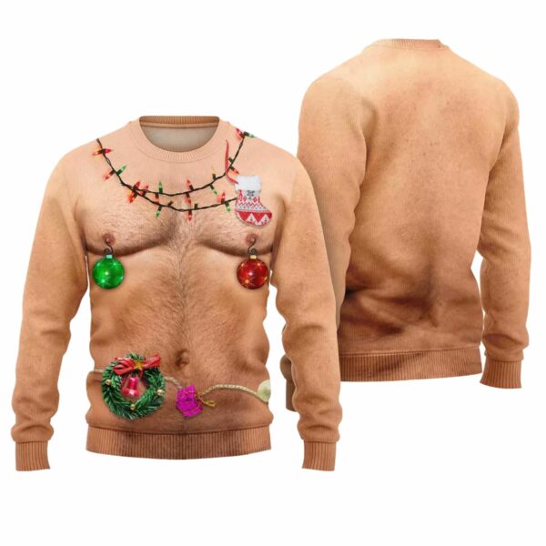 Hairy Chest Christmas Lights Ugly Christmas Sweater 1 1