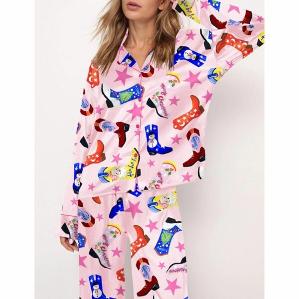 Howdy Holidays Cowboy Boot Satin Pajama Set For Women 1