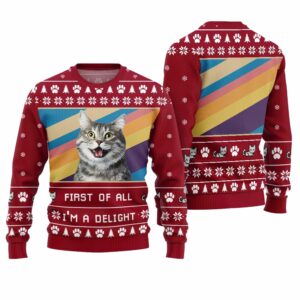 I'm a Delight Custom Cat Photo Ugly Christmas Sweater 1 1