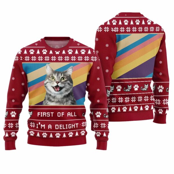 I'm a Delight Custom Cat Photo Ugly Christmas Sweater 1 1