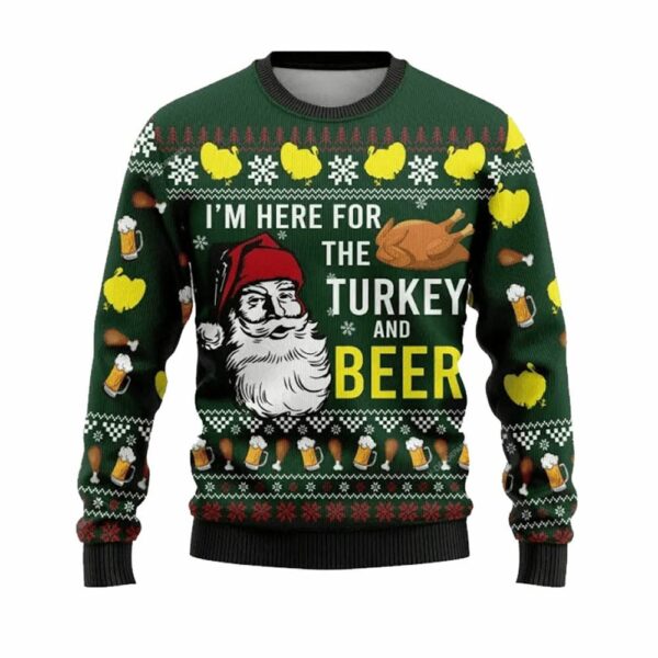 Im Here For The Turkey and Beer Ugly Christmas Sweater 1 2