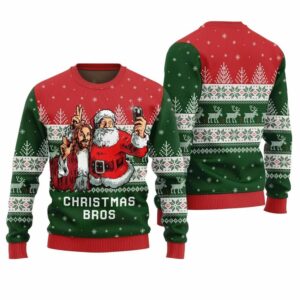 Jesus And Santa Christmas Bros Ugly Christmas Sweater 1 1