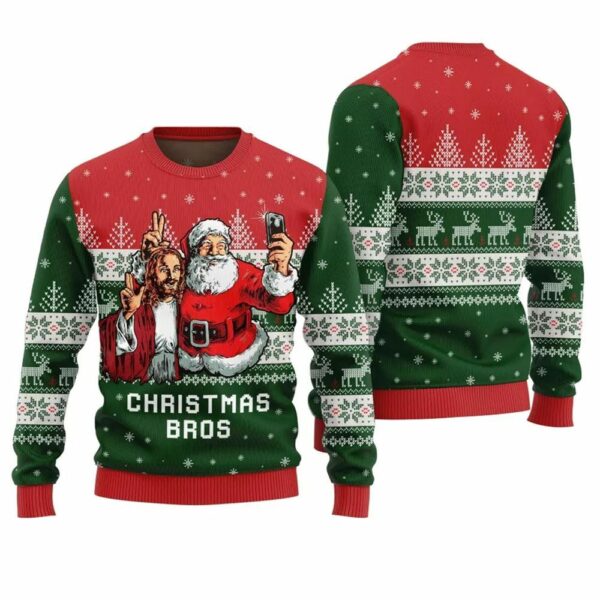 Jesus And Santa Christmas Bros Ugly Christmas Sweater 1 1