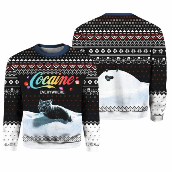 Let It Snow Cat Cocaine Everywhere Ugly Christmas Sweater 1 1