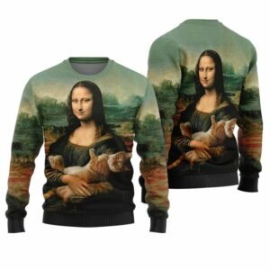 Mona Lisa Cat Ugly Christmas Sweater 1 1