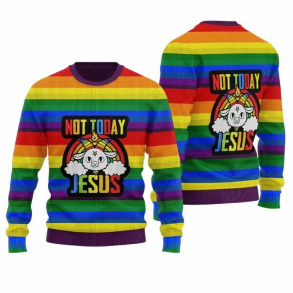 Not Today Jesus Ugly Christmas Sweater 1 2