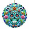 Oceanic Oasis Sugar Skull Stained Glass Style Ornament