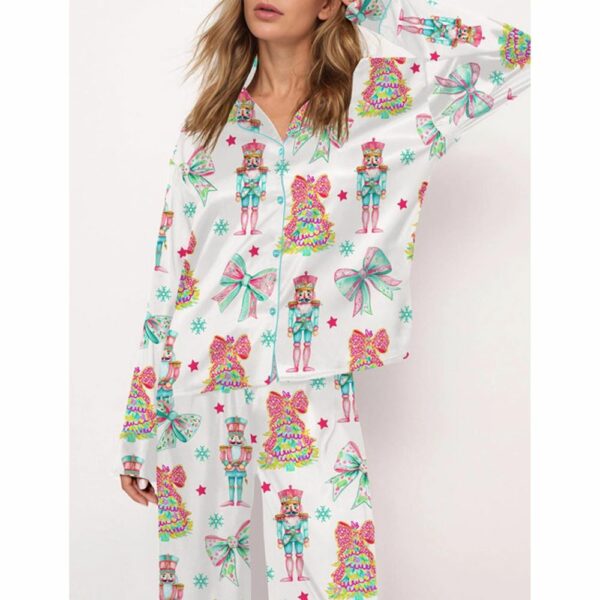 Preppy Nutcracker Christmas Satin Pajama Set For Women 3