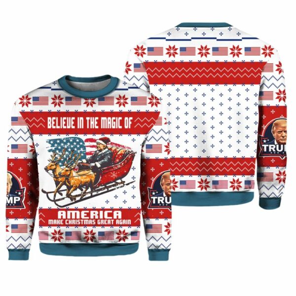 President Trump 45 47 Belive In The Magic Of America MAGA Christmas Ugly Sweater 1 1