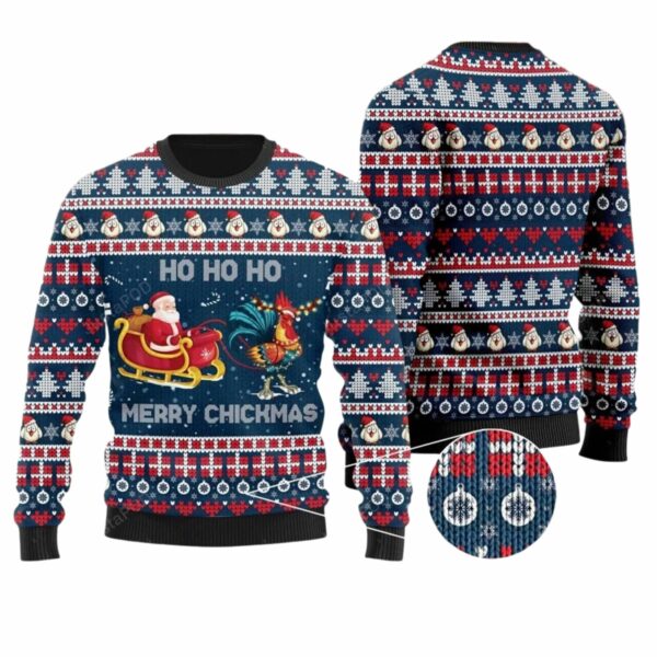 Santa Clause Riding Chicken Ugly Sweater 1 1