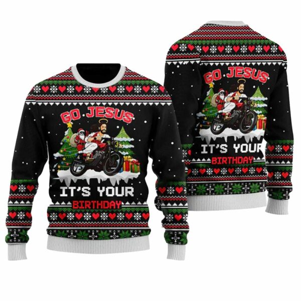 Santa Jesus Ride Motobike Ugly Christmas Sweater 1 1