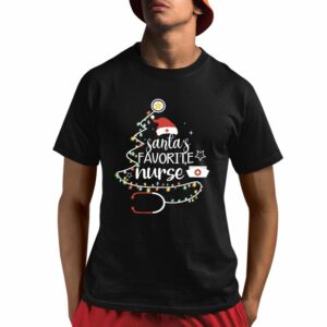 Santa's Favorite Nurse Colored Lights Nurse Shirt