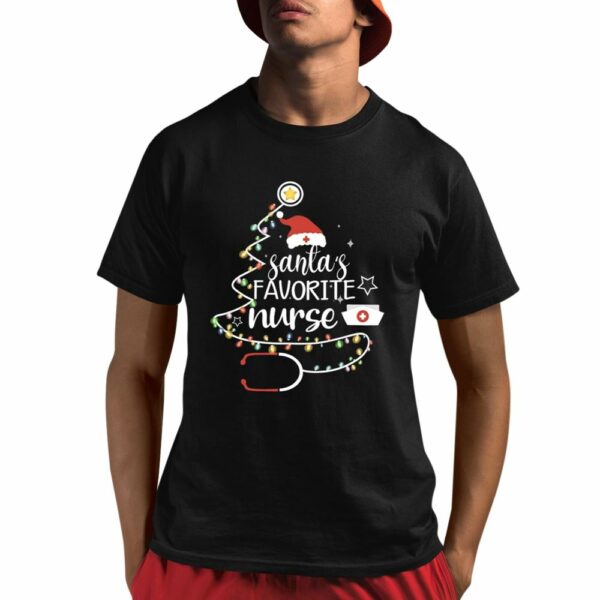 Santa's Favorite Nurse Colored Lights Nurse Shirt