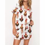 Сute Christmas Chickens Satin Pajama Set For Women