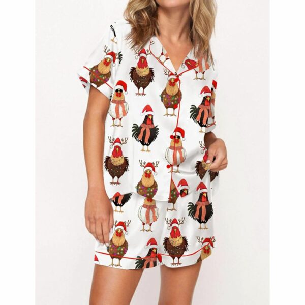 Sute Christmas Chickens Satin Pajama Set For Women 0