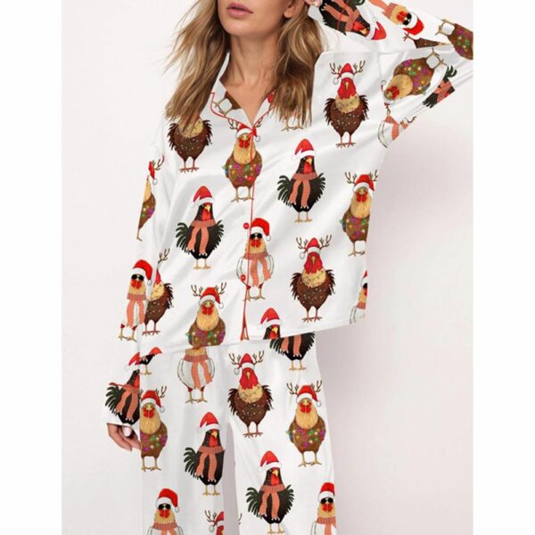 Sute Christmas Chickens Satin Pajama Set For Women 1